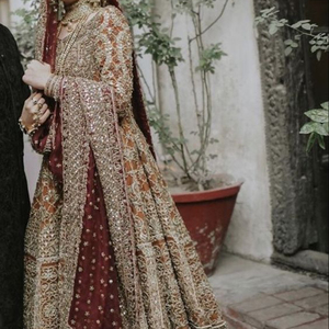 -PAKISTANI--<b>BRIDAL</b>-HEAVY-<b>JACKET</b> WITH LEHENGA DRESS--Embellished in Crystal Glass Beads Stone FULL of DABKA-work for Wedding=2021 - Product Image 1