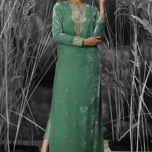 -NEW---STYLISH longue KAMEEZ avec brocart PANT--DRESS WITH-BEAUTIFUL--RESHAM---ZARI travail... pour la fête-usure/mariage @ 2021 - Product Image 1