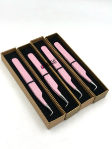 Pince à épiler d'extension de cils en acier inoxydable de revêtement en poudre rose clair à 90 degrés de haute qualité avec Instrument de beauté avec logo personnalisé - Product Image 2