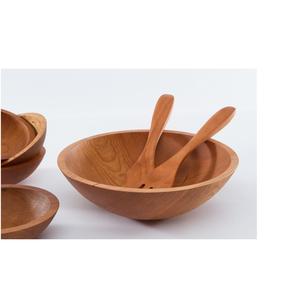 Bol de service en bois antique, écologique, en bois naturel, fourchette, cuillère, bol à salade pour la vaisselle, produit chaud en emballage carton - Product Image 1
