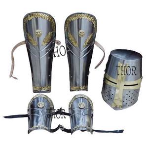 Chrome Polished Medieval Roman Templar Helmet Set Leg and Arm Guard Armour for <b>Halloween</b> <b>Costumes</b> Metal Crafts - Product Image 5