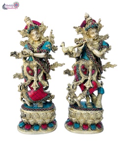 Statue de Radha Krishna en laiton artisanal Nirmala, produit Feng Shui, décoration de temple, sculpture décorative pour table/bureau, fabriquée à la main en Inde - Product Image 2