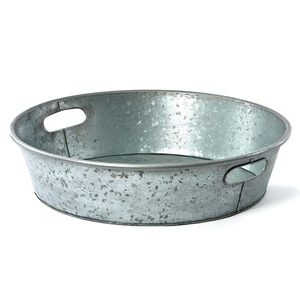Plateau galvanisé en métal fer avec poignée Style ferme prix bon marché plateau plat rond décoratif Table basse plateau - Product Image 6