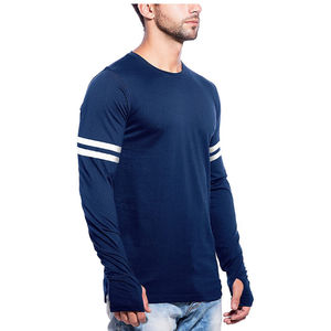 Camiseta de manga larga con cuello redondo y rayas dobles para hombre de calidad superior antiarrugas de secado rápido transpirable sostenible - Product Image 3
