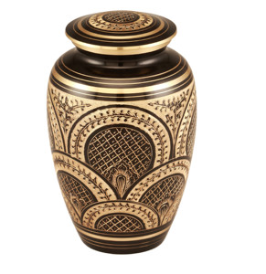 Urnes funéraires pour adultes en laiton de haute qualité avec de belles urnes funéraires en métal fini or et noir de gravure pour les cendres humaines - Product Image 1