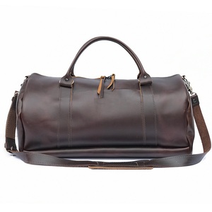 Sac polochon fait main en cuir véritable de grande capacité, nouveau design, fourre-tout à fermeture éclair pour salle de sport, voyage - Product Image 1