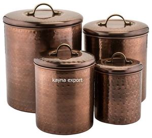 Meilleures ventes Boîte métallique classique en cuivre fini antique avec couvercle Styles de conteneurs à condiments - Product Image 1