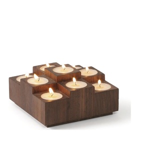 Portavelas de madera Portavelas de 3 piezas Color natural con portavelas de madera rústica Tamaño personalizado - Product Image 3