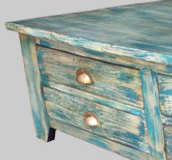 Mesa de centro de madera azul envejecida con cuatro cajones, hecha a mano, para conjunto de sofá, casa de campo, hotel - Product Image 5