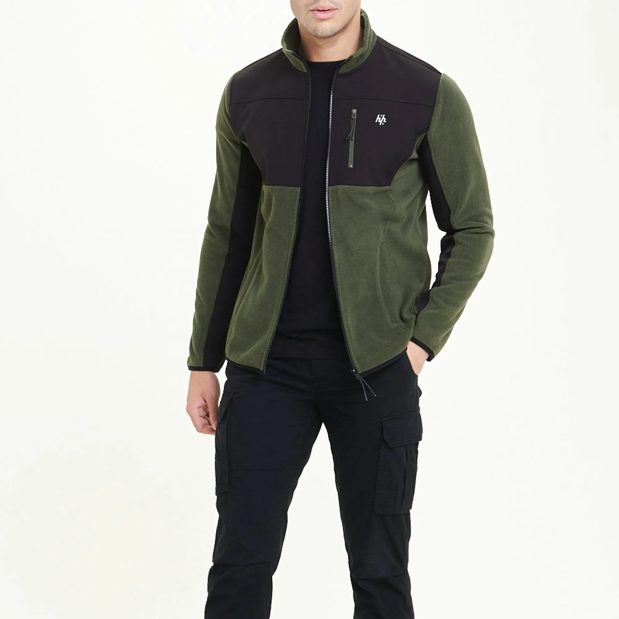 OEM Men Khaki Zip Up Fleece Upper Jacket Long sleeves Men Bomber Jacket ( Manufacture By Huzaifa Products )