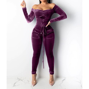 Velour ชุดจั๊มสูทผู้หญิงแขนยาว,ชุดกระโดดแฟชั่นสำหรับผู้หญิงแขนยาว - Product Image 2