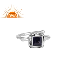 Iolite-Anillo de plata de primera ley y Gema para mujer, sortija ajustable, plata esterlina 925, oxidado, cuadrado, cuadrado, venta al por mayor - Product Image 1