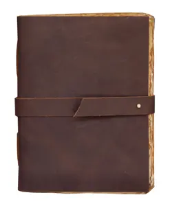 手工皮革期刊写作笔记本装订棕色期刊写在目前为男女皆宜的日记专用手工纸