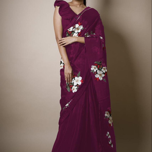 Saree en coton indien dernière tenue de soirée de créateur dames de mariage femmes portent georgette soie broderie travail sari avec Blouse vêtement - Product Image 1