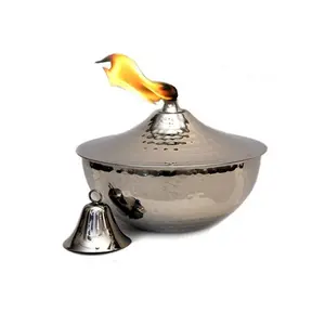 Fabulous Design Stainless Steel Hammered Torch Oil Lamp Superior Quality Round Shape Large Size Oil Lamp