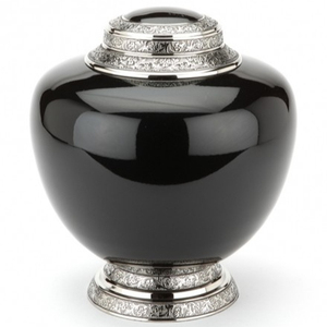Urne funéraire en émail noir gravée pour cendres humaines adultes, urne commémorative en métal, récipient décoratif pour enterrement - Product Image 1