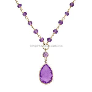 紫水晶吊坠项链18k镀金派对珠宝925纯银紫水晶项链