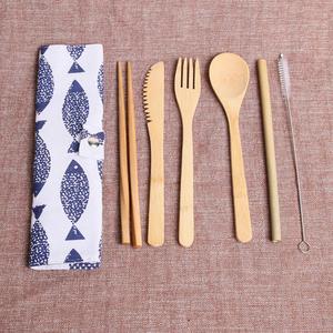 2020 ensembles de couverts en bambou écologiques uniques ustensiles du Vietnam, y compris couteau fourchette propre paille brosse artisanat pour voyage - Product Image 5