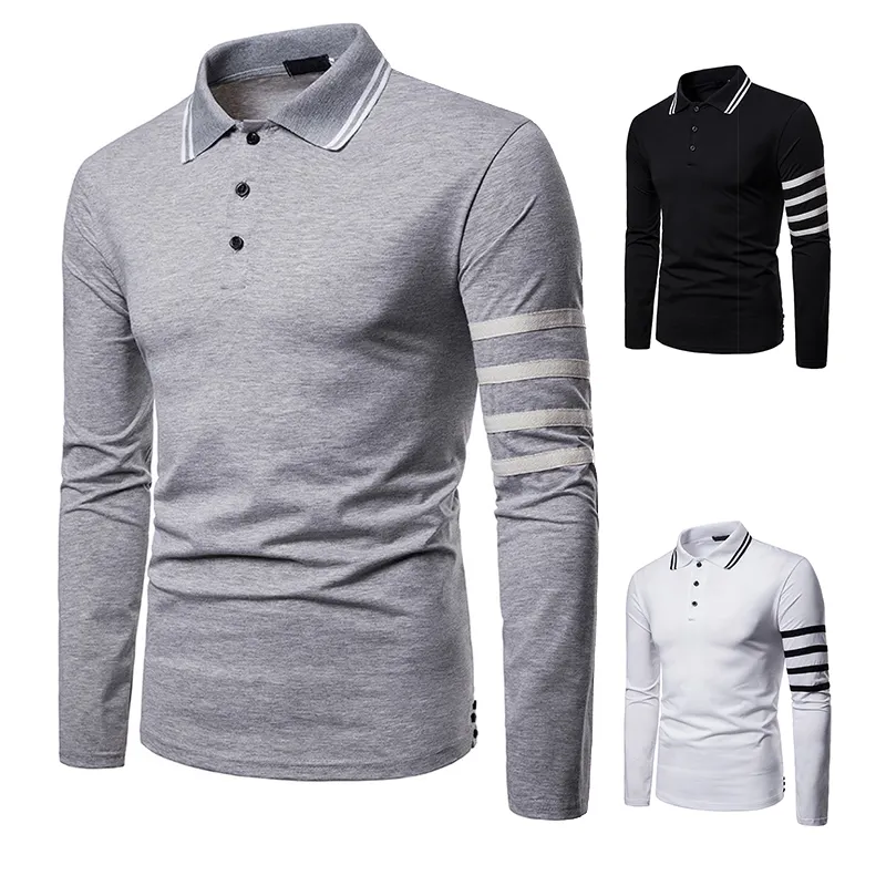 Custom Printed Men Good Quality New Design Men 100% Cotton Polo Long Sleeve Shirt Black