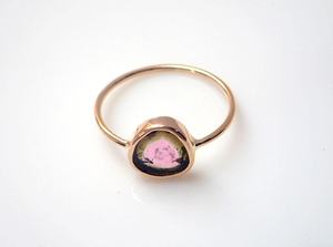 <b>Gold</b> Plated Engagement <b>Rings</b> Watermelon Tourmaline Slice Gemstone Bezel Setting eternity vermeil - Product Image 3