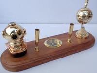 Casque de plongée en laiton avec porte-stylo et horloge, décoration de bureau nautique