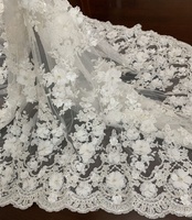 Tela de Tul 100% Poliéster con Bordado de Flores 3D y Cuentas, Tela de Alta Calidad para Vestidos de Novia para Niñas