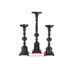 Ensemble de bougeoirs 3 pièces en aluminium plaqué argent fait à la main Table de salle à manger Centre de table décoré T Light Pillar & Candle Jars - Product Image 5