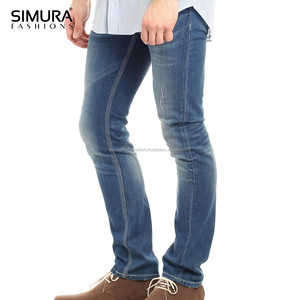 กางเกงยีนส์เดนิมสีน้ำเงินทรงสลิมฟิตสำหรับผู้ชาย ยี่ห้อ SIMURA เอวกลาง สไตล์ลำลอง แต่งดีเทลขาดๆ ระบายอากาศได้ดี ผลิตจากผ้าฝ้าย - Product Image 5