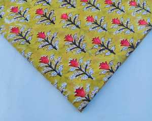 Yellow Sanganeri Cotton Fabric with Multi Sun Flower Hand Block Print for Indian Style Boys' Shirts Girls' Suits <b>Curtains</b> Bags - Product Image 2