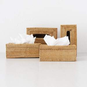 Porte-mouchoirs rectangulaire en bambou blanc délavé de style bohème - Product Image 4