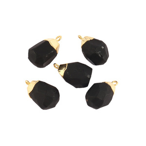 Pepitas de ónix negro hechas a medida, conectores de una sola bola de oro de 24k, galvanoplastia, colgante artesanal, conectores de abalorio de piedras preciosas - Product Image 1