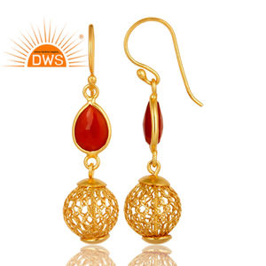 Boucle d'oreille en pierre d'onyx rouge naturelle pour fille, bijou pendant de mariage, plaqué or, argent, vente en gros, styliste, - Product Image 2