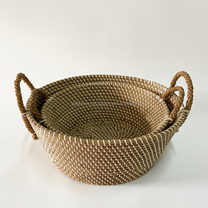 Set of 2 Large Oval Seagrass Storage <b>Baskets</b> with <b>Handles</b> Customized Laundry <b>Baskets</b> Made in Vietnam <b>Basket</b> - Product Image 3