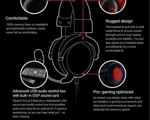 Bán Buôn Gói Tiếng Anh Chính Hãng Hyper X Tai Nghe Gaming Gamer Tai Nghe Red Hyper X <span class=keywords><strong>Cloud</strong></span> 2 Ii Với Mic Có Dây - Product Image 4