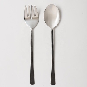 Flat Wrought Black Long Handle Salad Serving Cooking <b>Utensils</b> cutlery Set <b>stainless</b> <b>steel</b> Silver Plated serving <b>utensil</b> set - Product Image 2