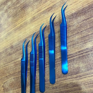 แหนบสำหรับต่อขนตาแบบโค้งสแตนเลสสีฟ้าพลาสมาแบบมืออาชีพที่มีน้ำหนักเบาติดฉลากตามแบบมืออาชีพ - Product Image 4