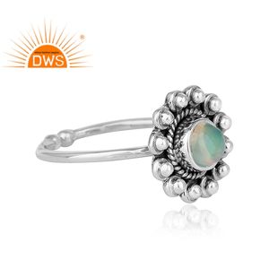 Handmade Flower Design Gemstone Ring Jewelry 925 Oxidized Ethiopian Opal Sterling Silver Ring Jewellery Wholesaler - Product Image 2