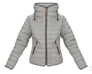 Ladies Gray winter Puffer Bomber Jackets with hooded Yasin Wears padded jackets women custom parka jacket sports wear OEM