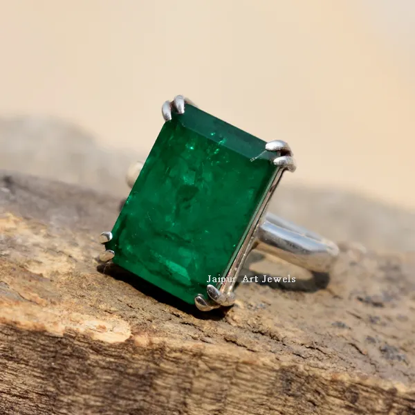 Anel de prata esterlina 925, joia clássica artesanal simples com pedra preciosa verde presente de aniversário