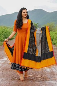 Robe longue voilée en coton, vêtements décontractés, styliste Anarkali Kurtis avec Dupatta pour femmes, 2020 - Product Image 2