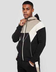 Survêtement unisexe décontracté trois tons pullover anti-rides sweats à capuche personnalisés avec fermeture éclair complète en tissu polaire - Product Image 1