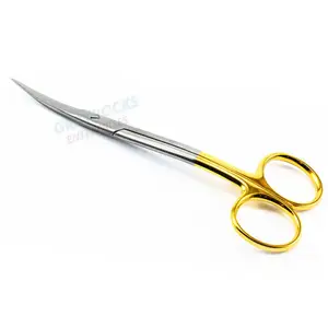 Gold Handle Dissecting Iris Sharp Fine Point Scissors 4.5 inch, Curved