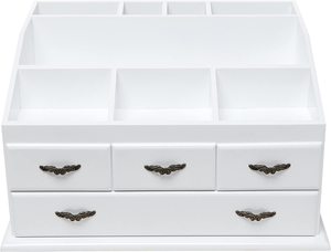 White Rectangle Makeup Organizer with 4 <b>Drawers</b> and 8 Compartments <b>for</b> Cosmetics <b>Storage</b> Display Rack - Product Image 2