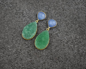 หินควอตซ์สีฟ้าประดับพลอยดรูซี่สีเขียวชุบทองทำด้วยมือของขวัญทันสมัยสำหรับงานแต่งงานของเธอ - Product Image 4