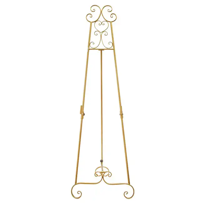 French Tall Antiqued Gold Freestanding Metal Easel Wedding Picture