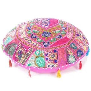 Indian Wholesale Bohemian Tribal Handmade Home Decor 100% Cotton Round Patchwork Throw Pouf Cover Floor Pillow Cushion Cover