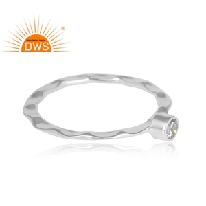 Anillo de Plata de Ley 925 martillado, joyería de Zirconia cúbica, venta al por mayor - Product Image 3