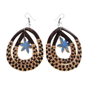 Nouveau bijoux de mode géométrique noix de <span class=keywords><strong>coco</strong></span> à la main rotin boucle d'oreille multicouche goutte paille boucles d'oreilles pour les femmes - Product Image 3