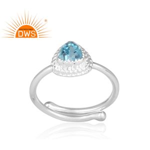 Anillo de GEMA de Topacio Azul, joyería de piedras preciosas, diseño triangular, proveedor de joyería de plata fina 925 sólida - Product Image 2