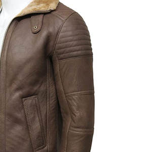 Veste d'aviateur en peau de mouton véritable pour hommes, 2023, blouson d'hiver en vraie fourrure de mouton blanche - Product Image 4